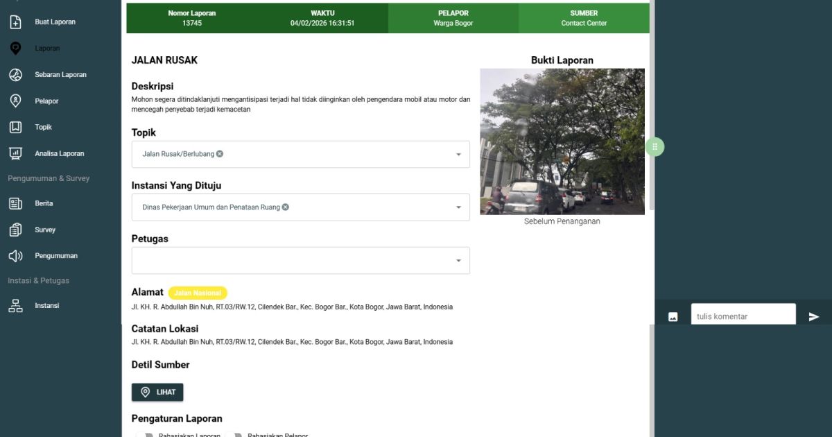 PUPR Kota Bogor Tindaklanjuti Aduan Warga Terkait Perbaikan Jalan