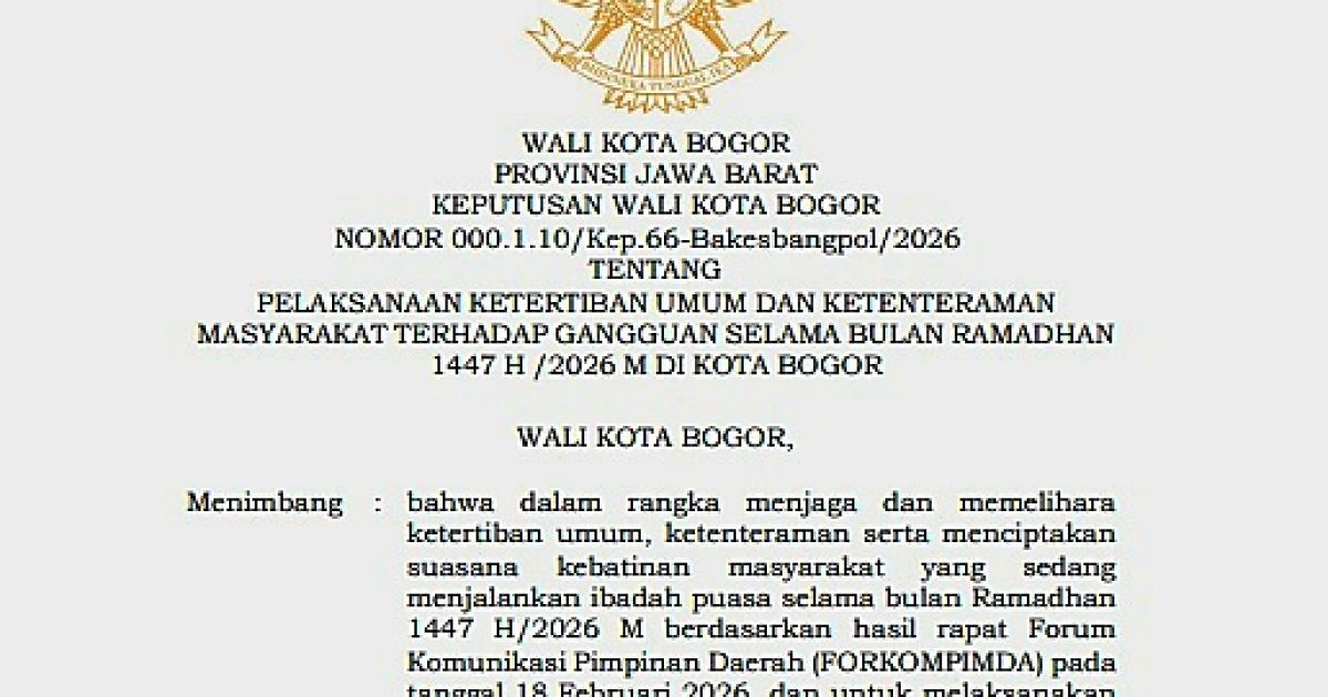 Wali Kota Bogor Tetapkan Aturan Ketertiban Selama Ramadhan 1447 H, THM Wajib Tutup