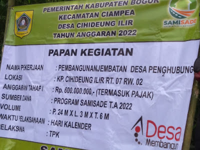 Program Samisade Desa Cihideung hilir Digunakan Membangun Jembatan Penghubung Dua Kecamatan