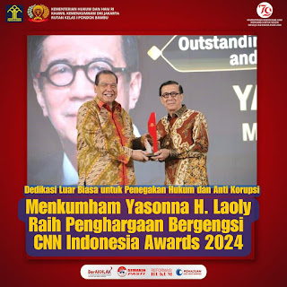 CNN Indonesia Anugerahi Menkumham Penghargaan atas Dedikasi Penegakan Hukum dan Anti Korupsi
