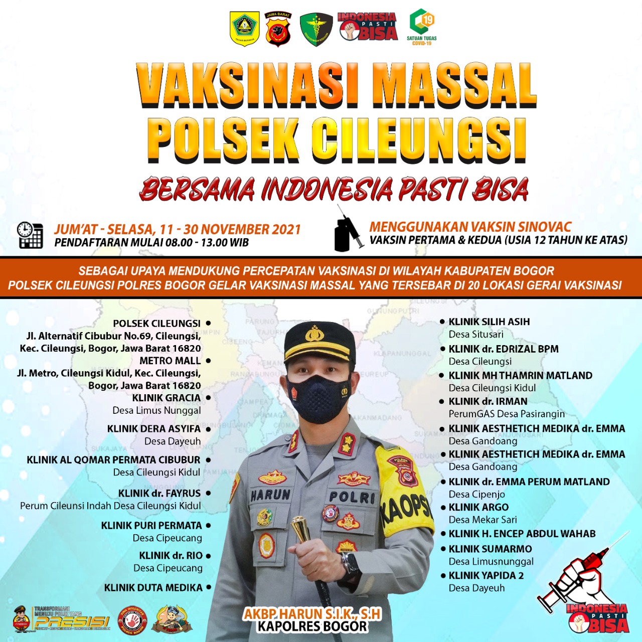 Polsek Cileungsi Sediakan 20 Lokasi Gerai Vaksinasi Covid 19