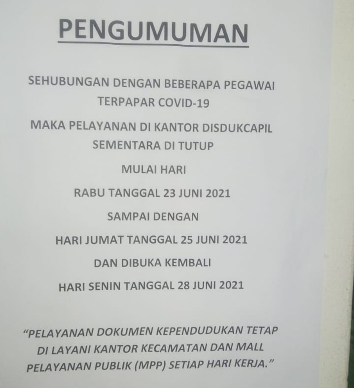 Disdukcapil Kota Bogor Tutup Sementara