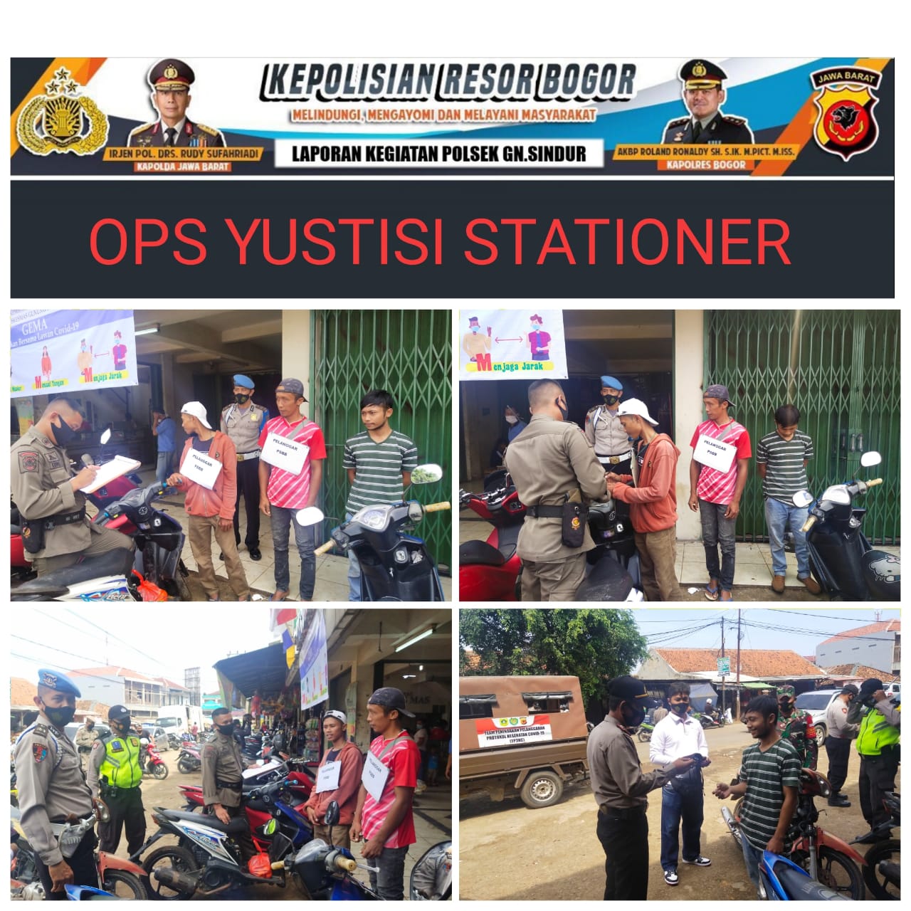 Gerakan Bogor Bermasker Dan Giat Ops Yustisi Dilakukan Polsek GN. Sindur, Demi Menekan Angka Penyebaran Covid 19